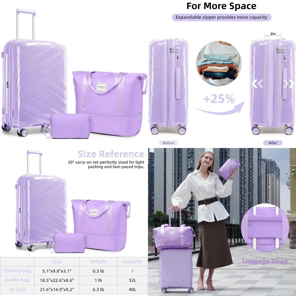 

20 Inch Airline Approved Expandable Hardshell Carry-On Luggage with Spinner Wheels, Travel Lightweight Suitcase for Efficient Pa