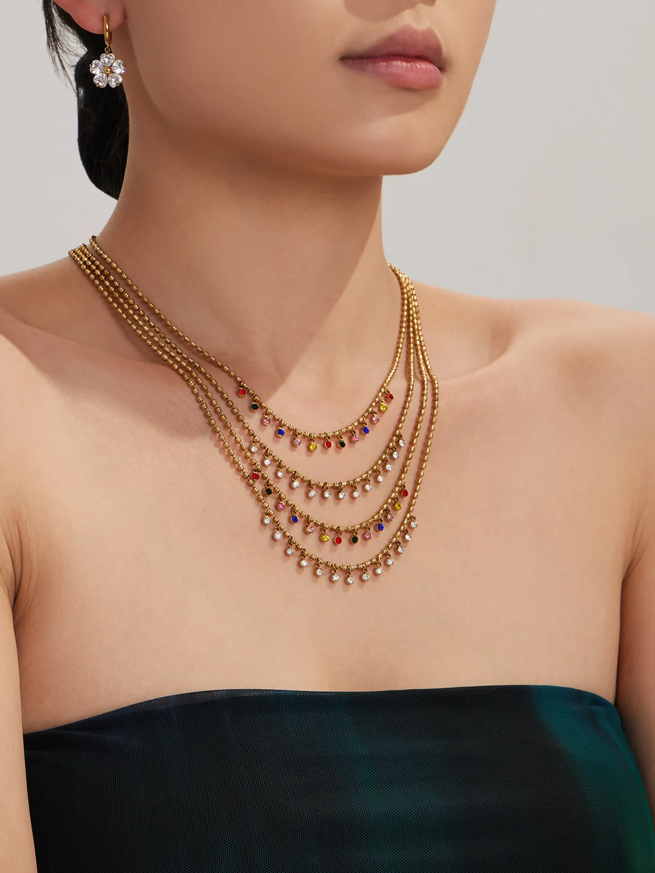 316L Edelstahl-Halskette mit Bunten Zirkonia-Perlen, Wasserfest, Schick, Makronen-Design, Geometrisch, Personalisierbar, Vielseitiger Damenschmuck – Detail 4