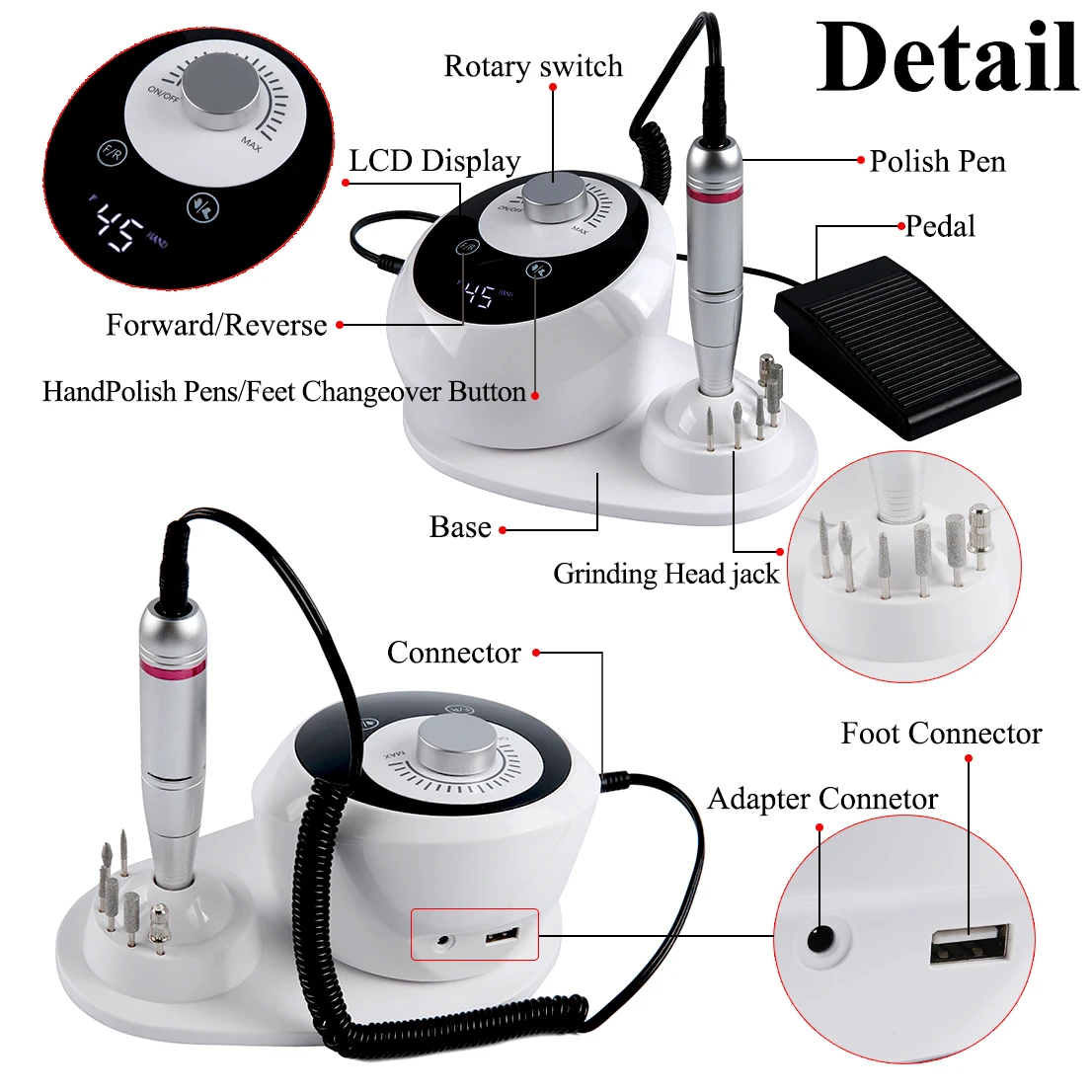 Nouveau 45000 tr/min professionnel électrique perceuse à ongles manucure Machine à faible bruit ongles ponceuse ensemble Salon de manucure polisseuse équipement outils