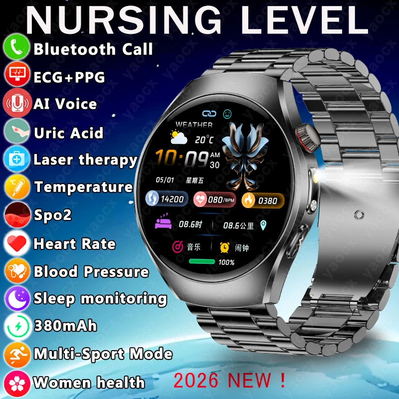 

2026 New ECG+PPG Smart Watch Blood Pressure Blood Oxygen Uric Acid Accurate Detection Remote Care Health Smart Watch Men Women