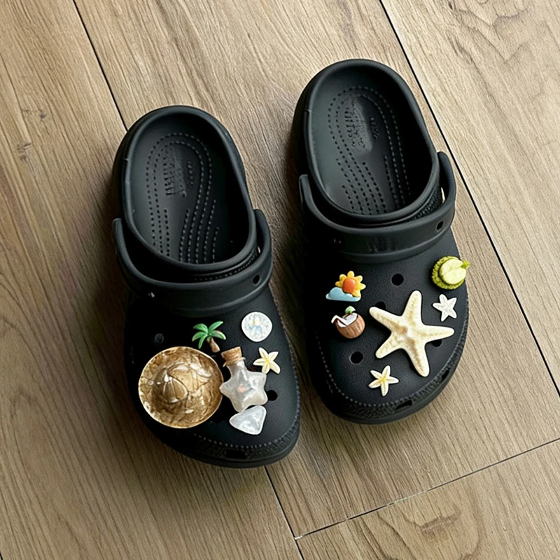 12PCS Summer Beach Tropical Shoes Charms Set Straw Hat Starfish Coconut Palm Tree Shoe Decor for Clogs Sandals DIY Accessories ﻿