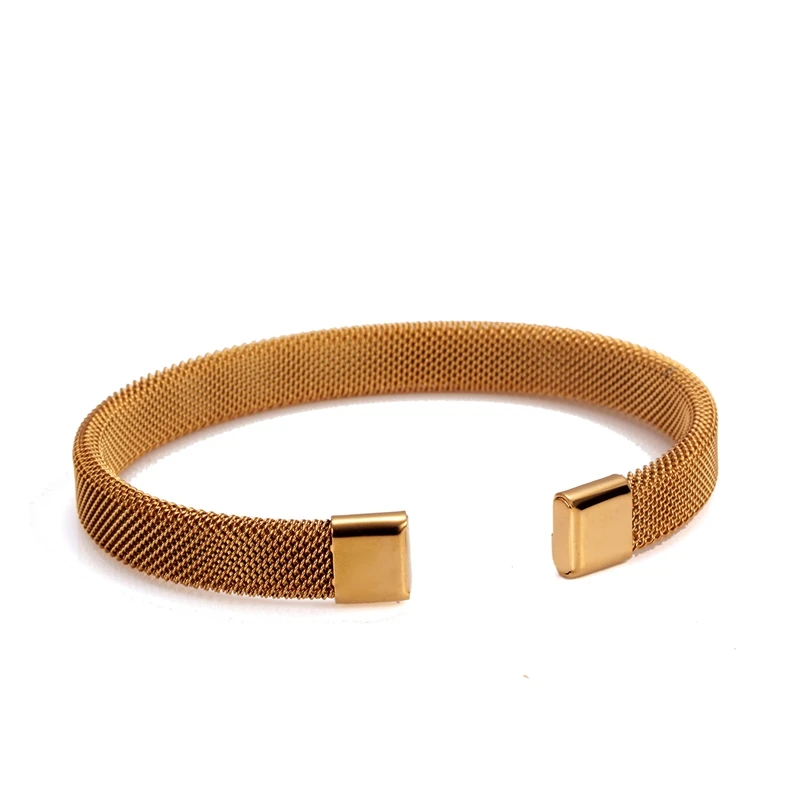 New Fashion Mesh Stainless Steel Open Cuff Bangles For Man Women Jewelry Trendy Gold Plated Sporty Bracelets Pulsera