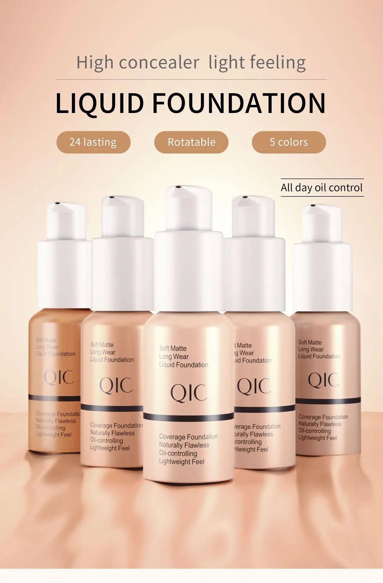 QIC Soft Matte JEWEL LIGHL Liquid Foundation Brightens Moisturizes and Controls Oil Fit Wheat Makeup BB Cream Concealer Cream