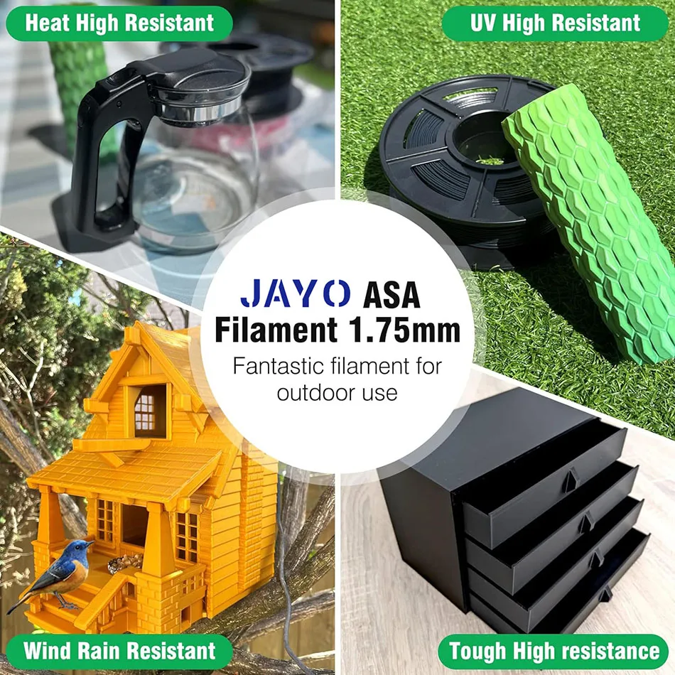 JAYO ASA / ABS / Easy ABS Filament 1.75mm 1KG 3D Filament Low Printing Temperature ABS 3D Printer Filament Excellent Resistance