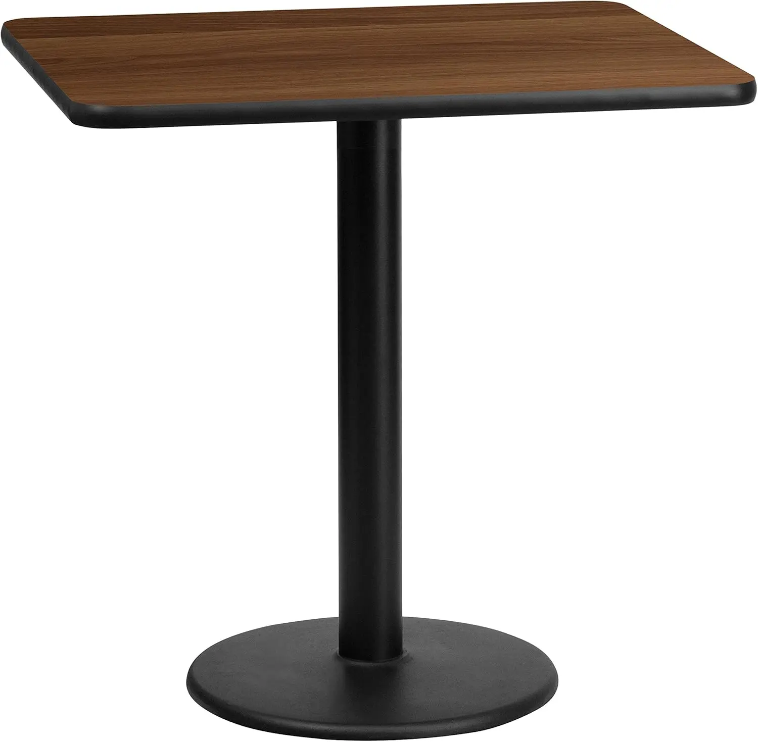 Furniture 24'' x 30'' Rectangular Walnut Laminate Table Top with 18'' Round Table Height Base