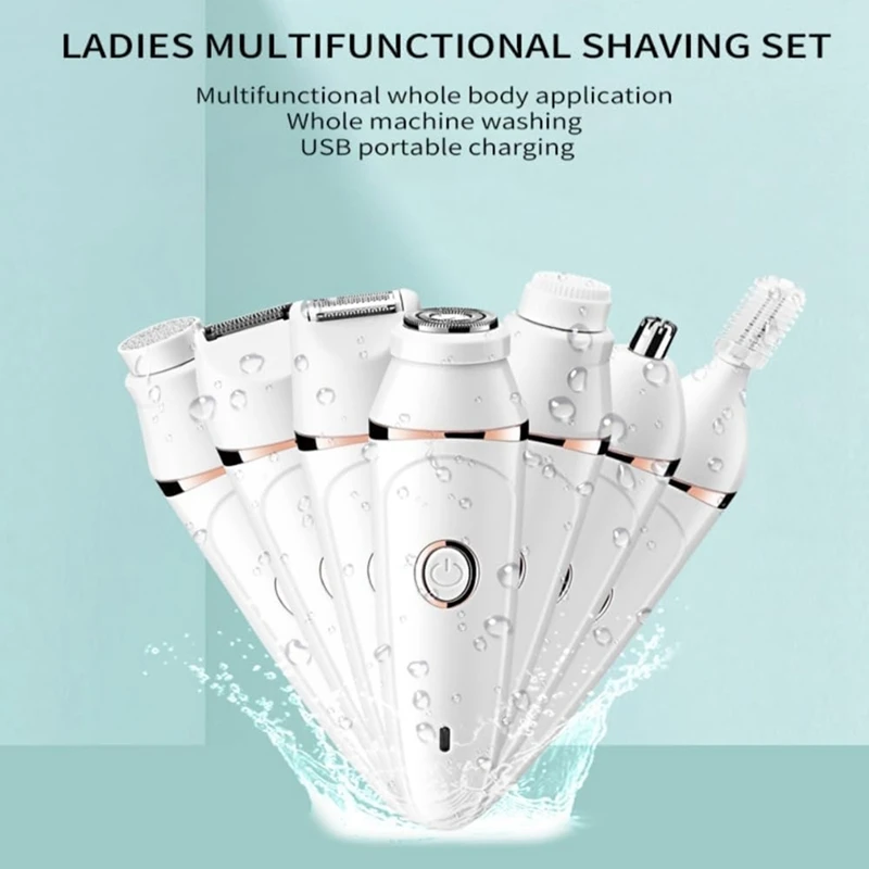 Aparador de biquíni para mulheres, 7 em 1, molhado/seco, elétrico, aparador de pelos faciais, remoção de pelos faciais, para rosto, pubiano, amigável à pernas