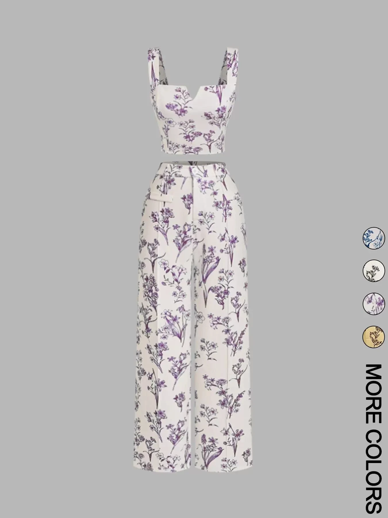 زهرة طباعة السراويل مجموعات النساء أزياء أنيقة أكمام اقتصاص أعلى واسعة الساقين السراويل قطعتين مجموعة الصيف جديد سيدة الدعاوى #6