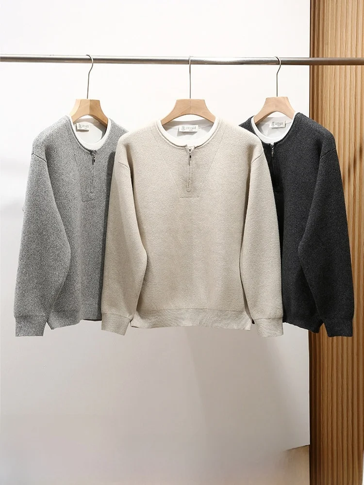 

Мужской утепленный вязаный свитер Ele Thiened с молнией, универсальный, осенне-зимний, плотный, с эффектом двухслойности