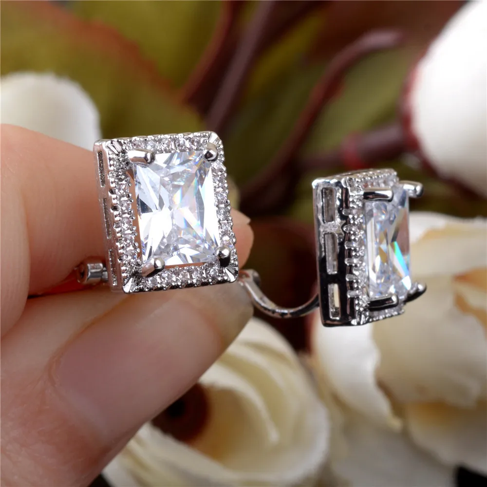 GRACE JUN Top Quality 18K White Gold Color Clip on Earrings No Pierced for Women Fashion Cubic Zircon Stud Earrings Ear Clip