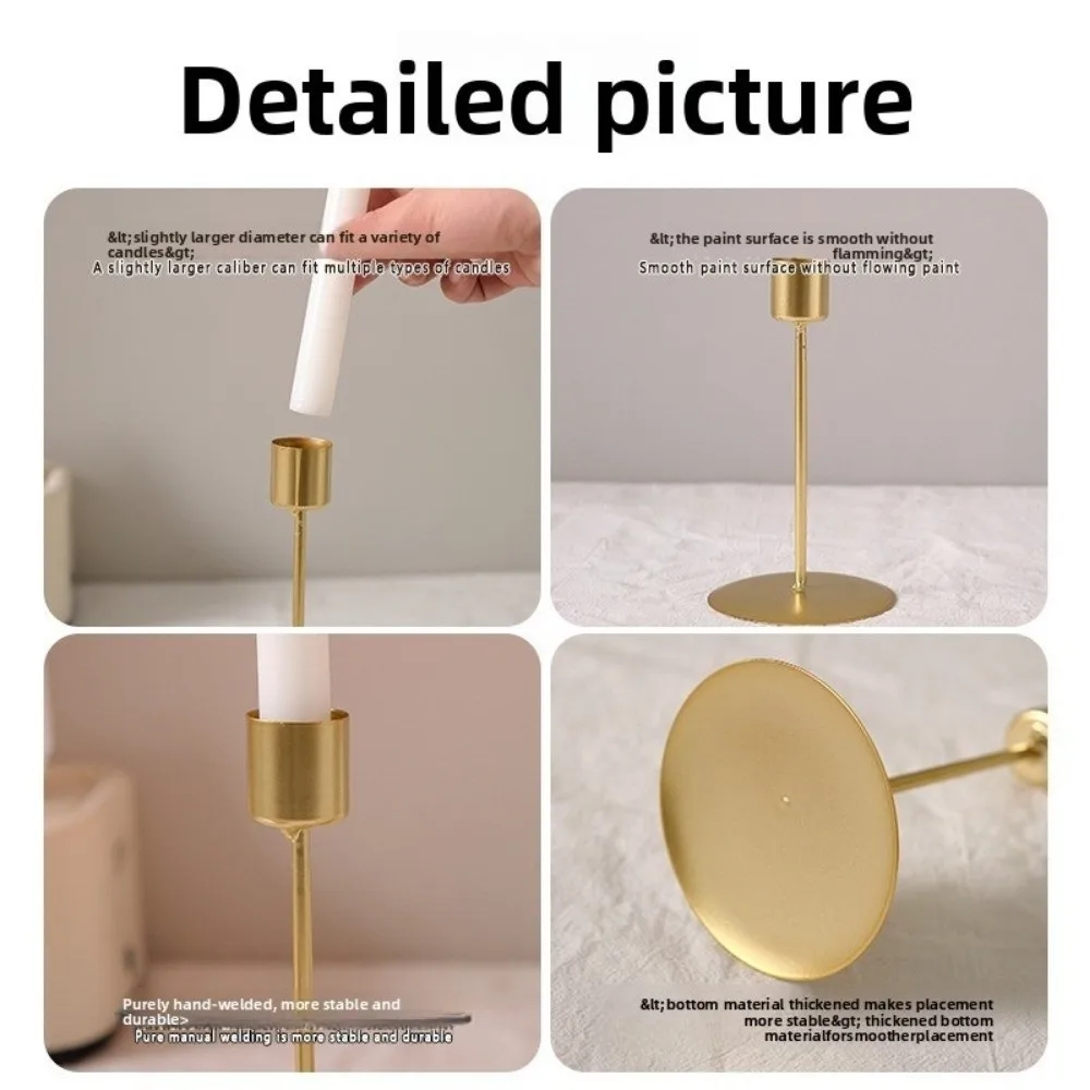 

Simple Iron Candle Holders Golden Stable Base Candlestick Desk Candle Ornament Living Room Decor