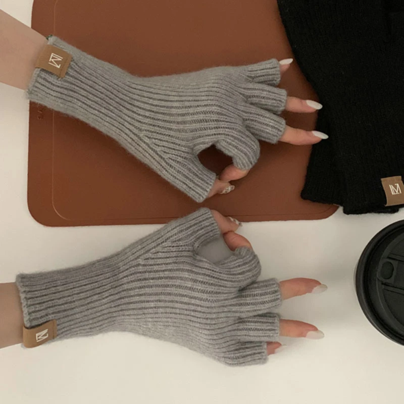 

1Pair Knitted Half Finger Gloves Long Wrist Exposed Fingers Gloves For Women Men Winter Gloves Warm Fashion Solid Color Gloves