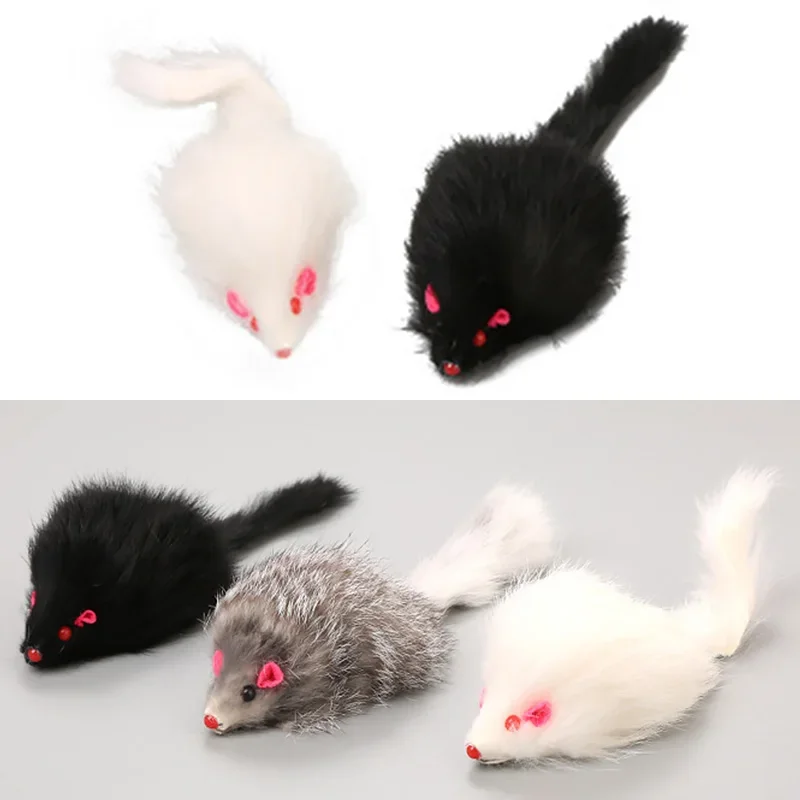 18cm False Mouse Cat Pet Toys Cat Long-haired Tail Mice Soft Real Rabbit Fur Furry Plush Cat Toy For Pet Cats Dogs