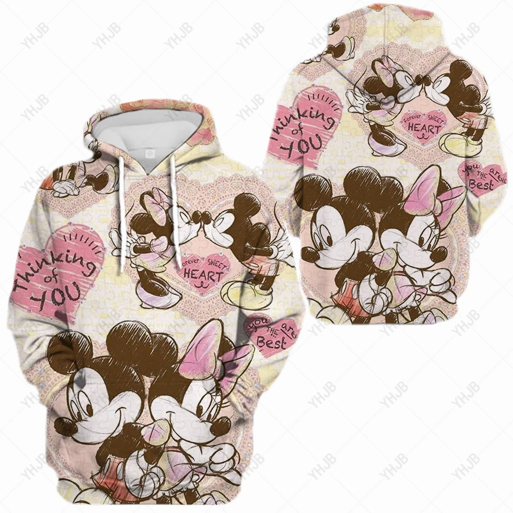 Disney Men\'s Ladies Minnie Mickey Mouse 3D Printed High Quality Boys Girls Unlined Hoodie Parent-Child Costume Cartoon Jumpers