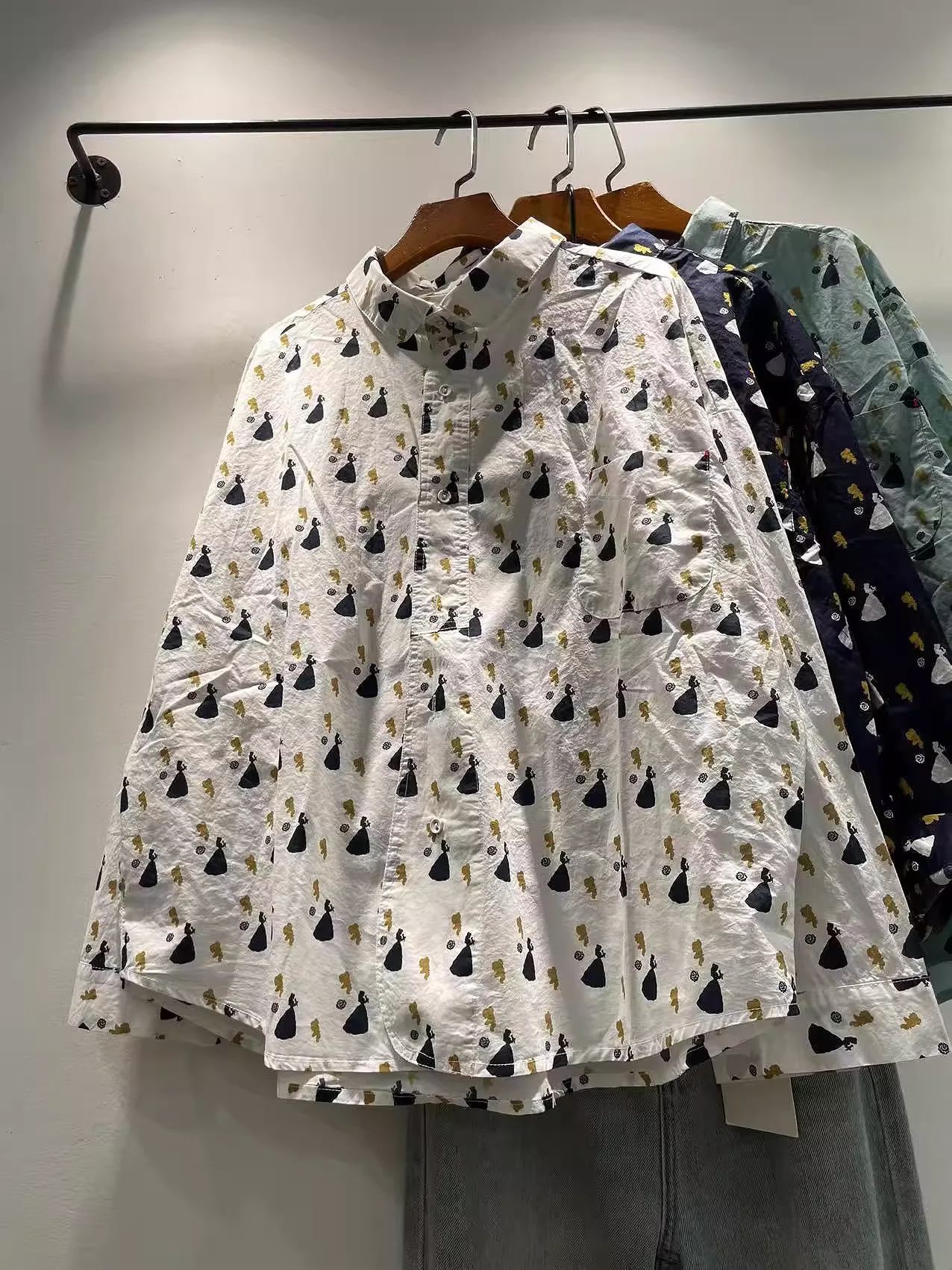 

Японская винтажная одежда, осенние женские рубашки из 100% хлопка, топы больших размеров, блузки с длинными рукавами и принтом для танцующих девушек с героями мультфильмов