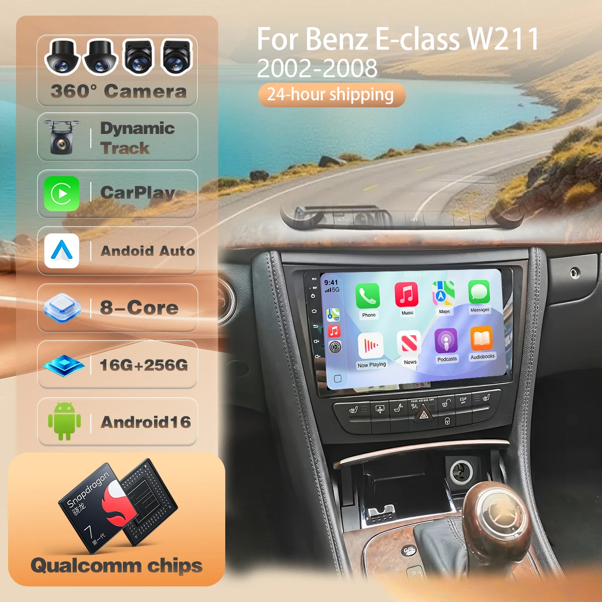For Mercedes Benz E-class W211 2002 - 2008 wireless Carplay Auto Car Radio Multimedia BT 4G Stereo app Snapdragon Android 16