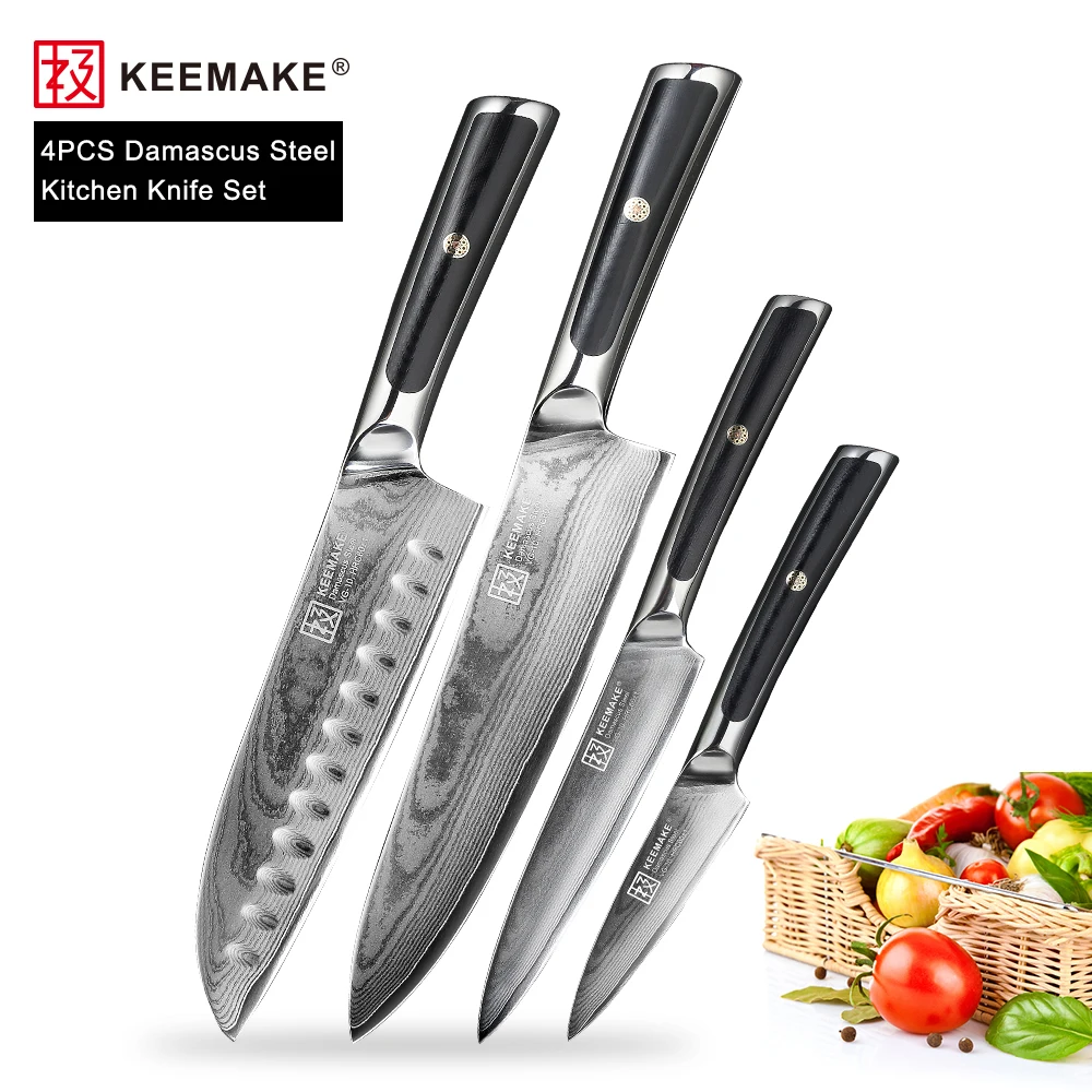 

KEEMAKE Chef's Kitchen Knives Professional 1-4PCS/Set VG10 Damascus Steel Japanese Cooking Knife Tools Sharp Vegetable Meat Cut