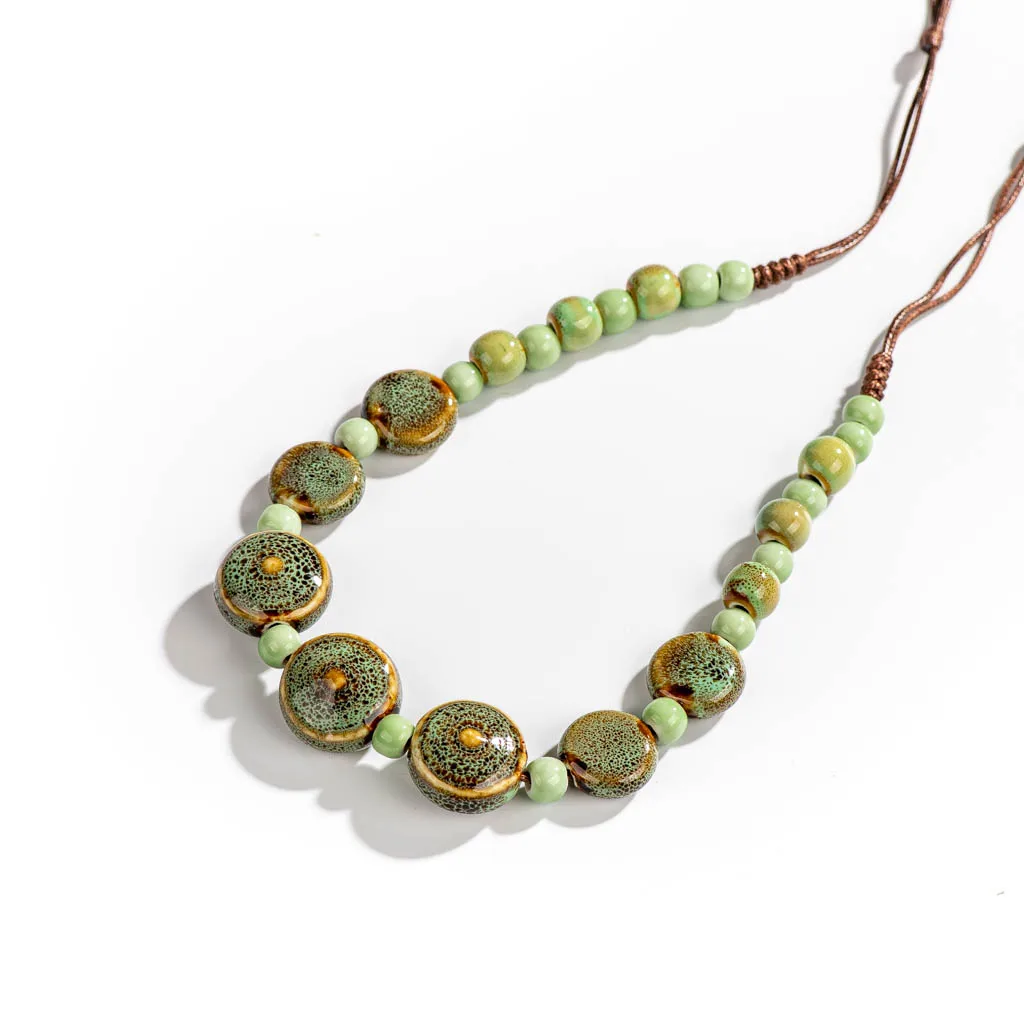 Colorful Distressed Retro Irregular Ceramic Gift Neckalce artware Antique wholesale Necklaces & Pendants For women #XN026-7