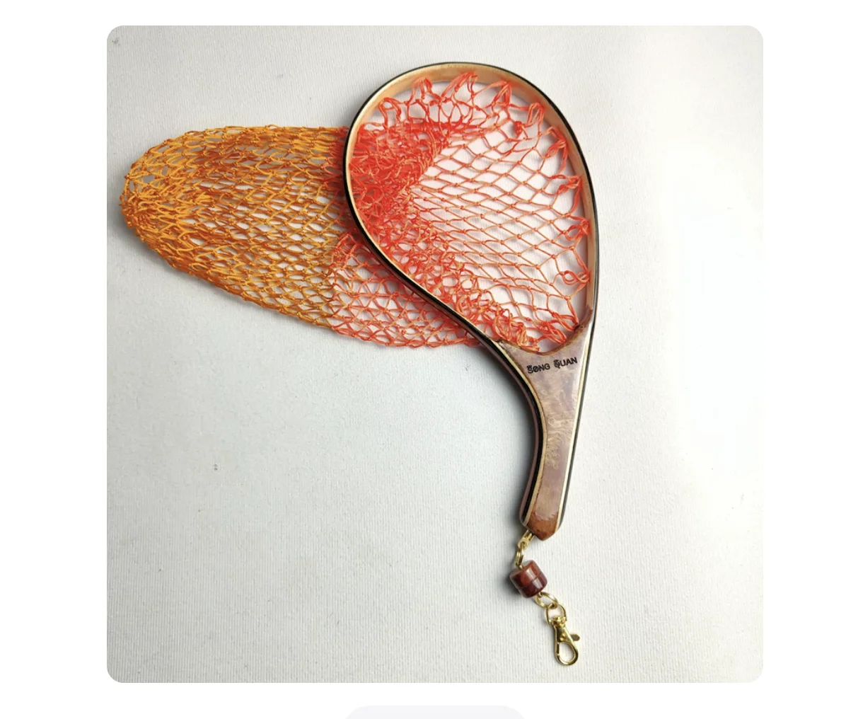 Luya Creek Micro objects Small objects Rod fishing net Hand fishing net Solid wood Handmade horse mouth Fly net Bag Songquan