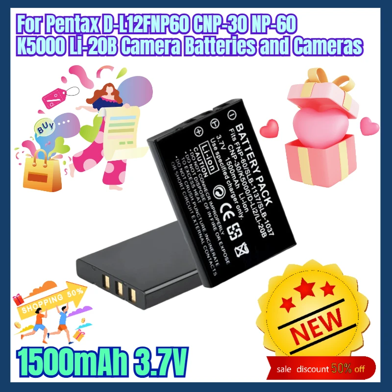

1500mAh 3.7V for Pentax D-L12FNP60 CNP-30 NP-60 K5000 Li-20B Camera Batteries and Cameras