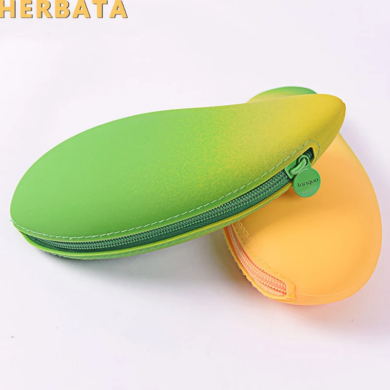 Mango shape silica gel pen bag student mascot customize student learning pencil case randomed color Cartuchera