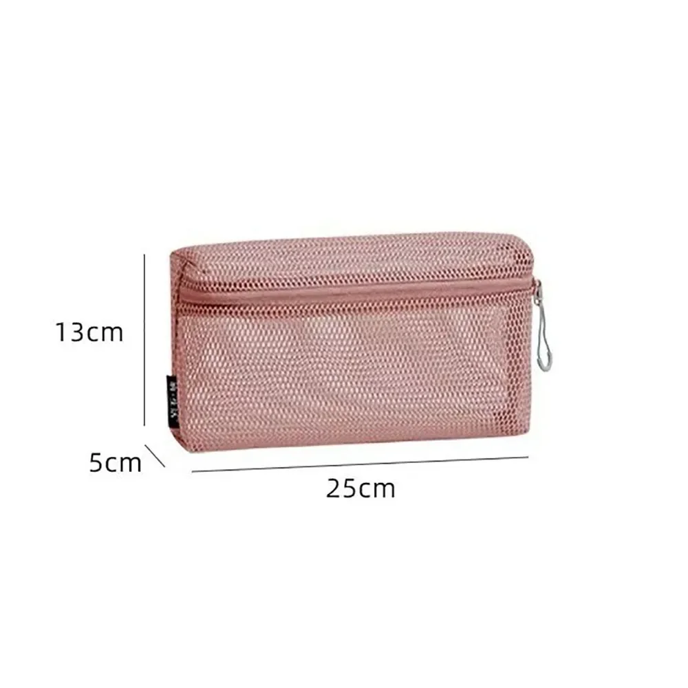 Nylon Storage Pouch Cosmetic Bag Hand-held With Zipper Mesh Pouch Mesh Toiletry Wash Bags Women