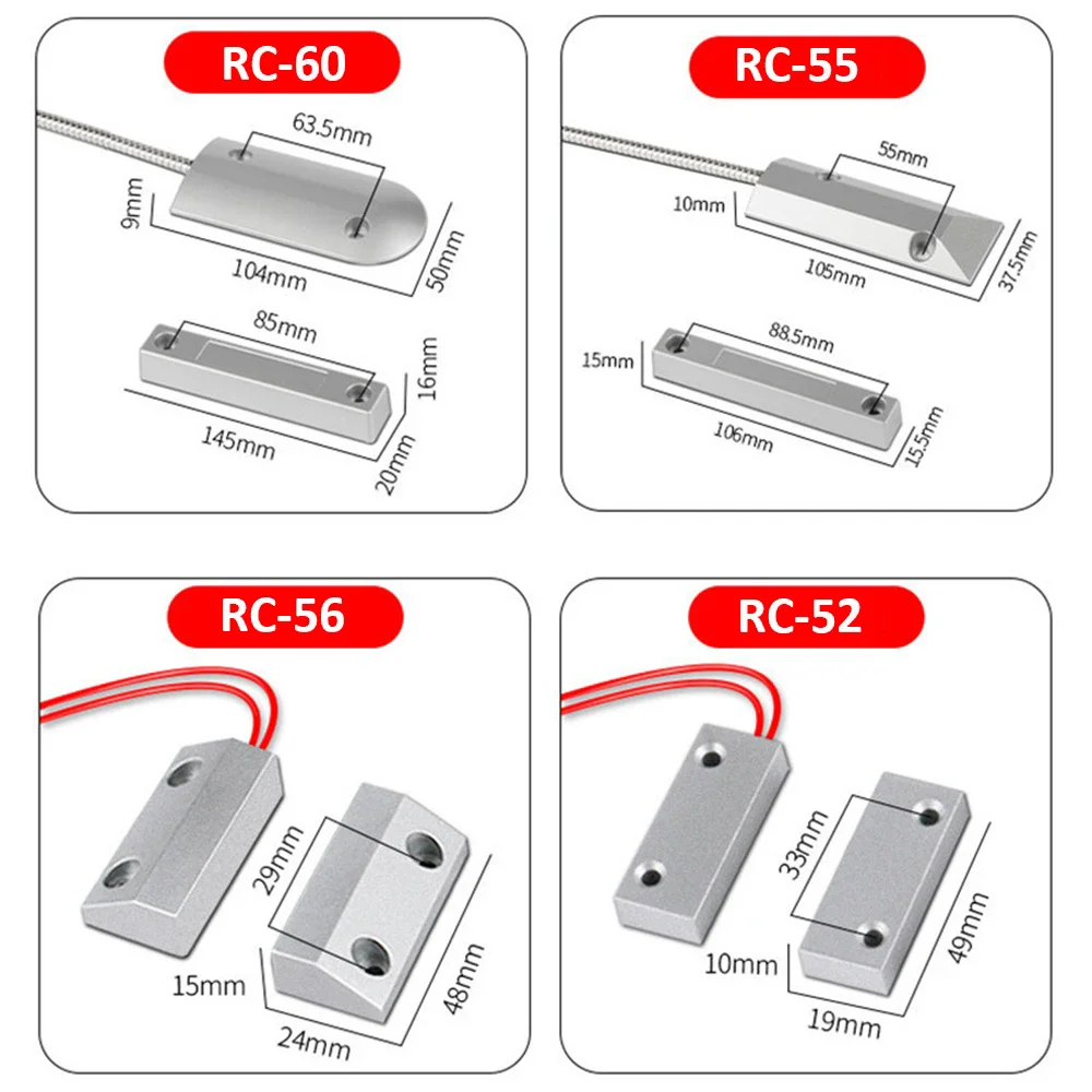 NC Door Sensor Metal Wired Roller Shutter Door Magnetic Contact Reed Switch for Security Alarm System