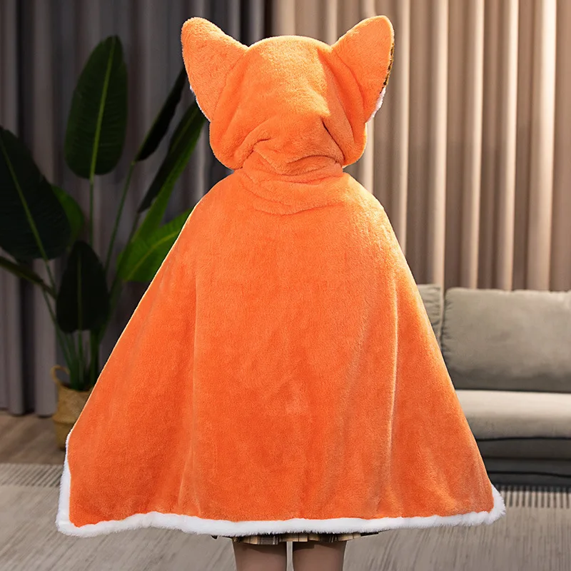 Fox Lovely Plush Soft Cloak Fox Cape Cartoon Cloak Coral Fleece Air Blankets Birthday Valentine Gifts