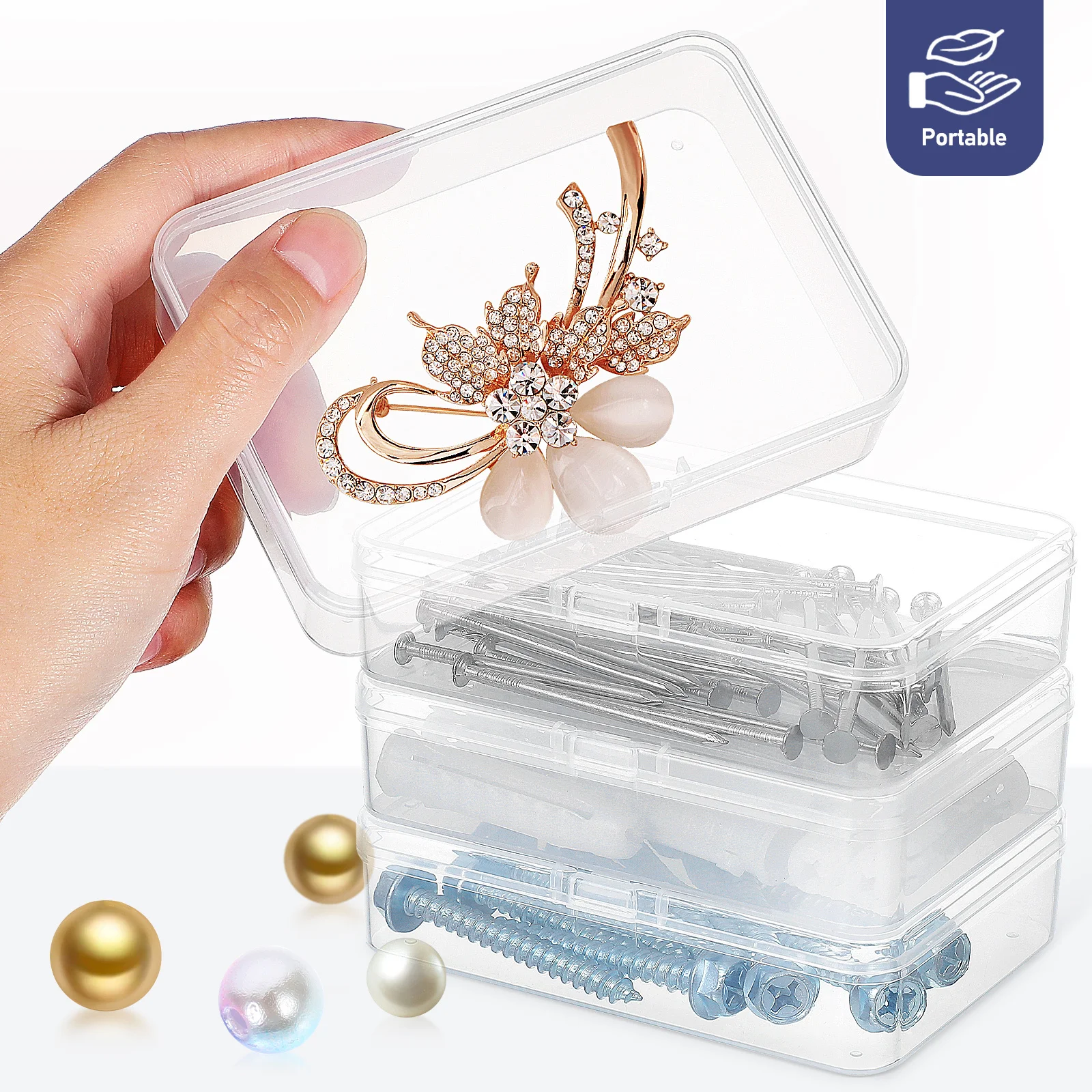 6 قطعة صندوق تخزين صغير شفاف منظم مستطيل لجمع البطاقات وحاملي سطح السفينة ومستلزمات المجوهرات المحمولة