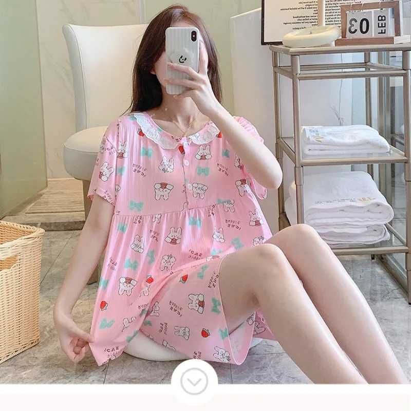 

150kg Extra Large Cartoon Pajama Set Women Summer Short Sleeve Top & Elastic Shorts Korean Sweet Loose Sleepwear Home Clothes