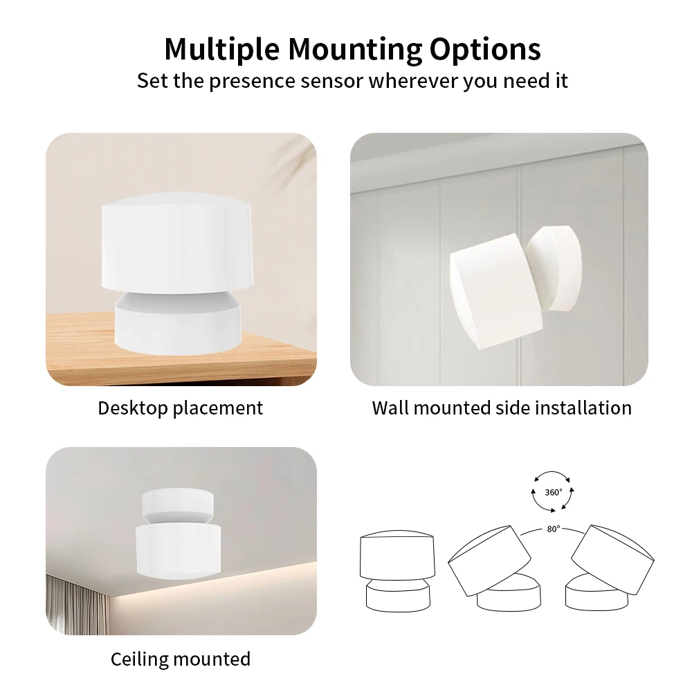 Zigbee or WiFi Smart Human Presence Sensor 24G mmWave Radar 20ft Motion/15ft Static Detection for Tuya/Alexa/Google Home Voice view 6