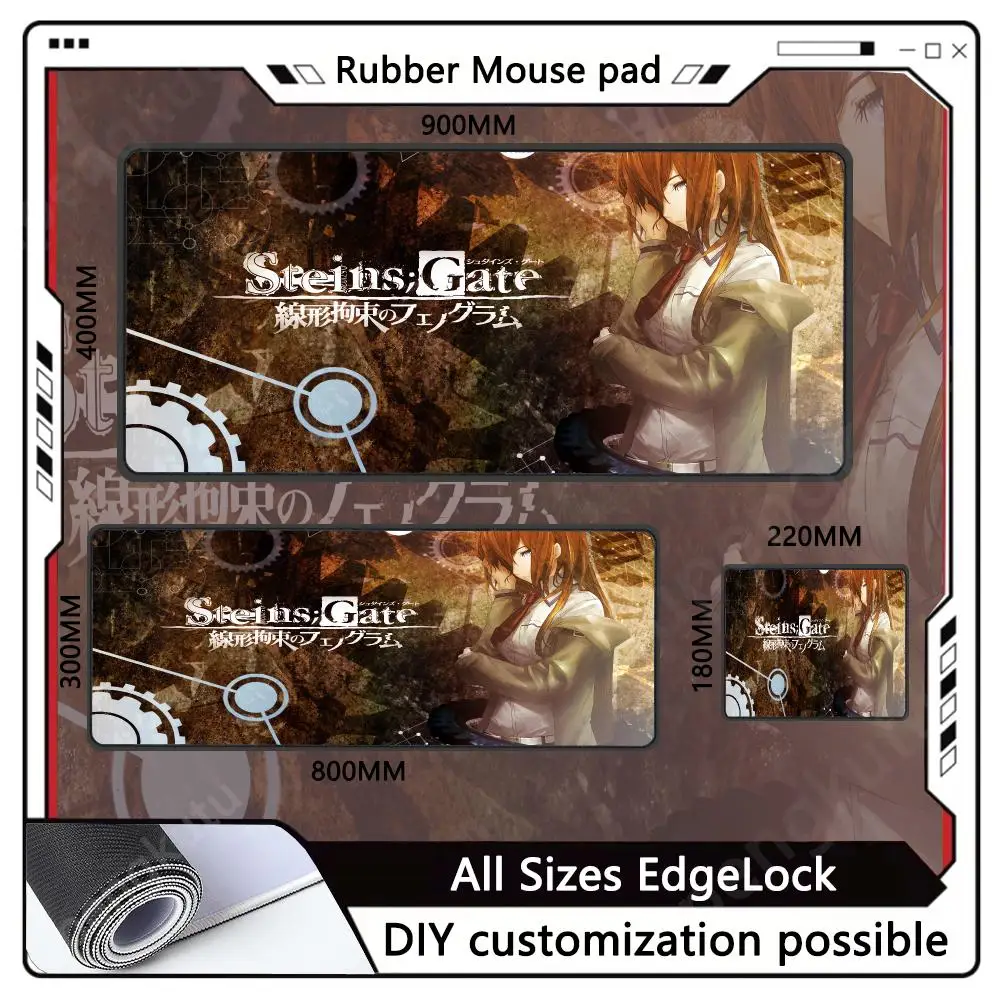 Steins Gate Mouse Pads High-end E-sports Non-Slip Rubber Floor mats Edge Anime figures Gaming accessories locking Mousemat