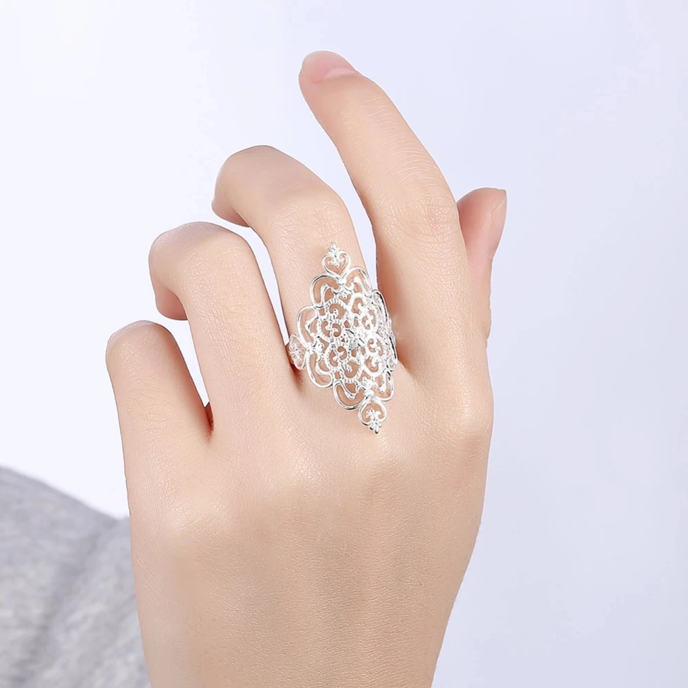 Hot New 925 Sterling Silver Rings For Women Fine Wide Retro Elegant Fashion Party Gifts Girl Student Charm Wedding Jewelry