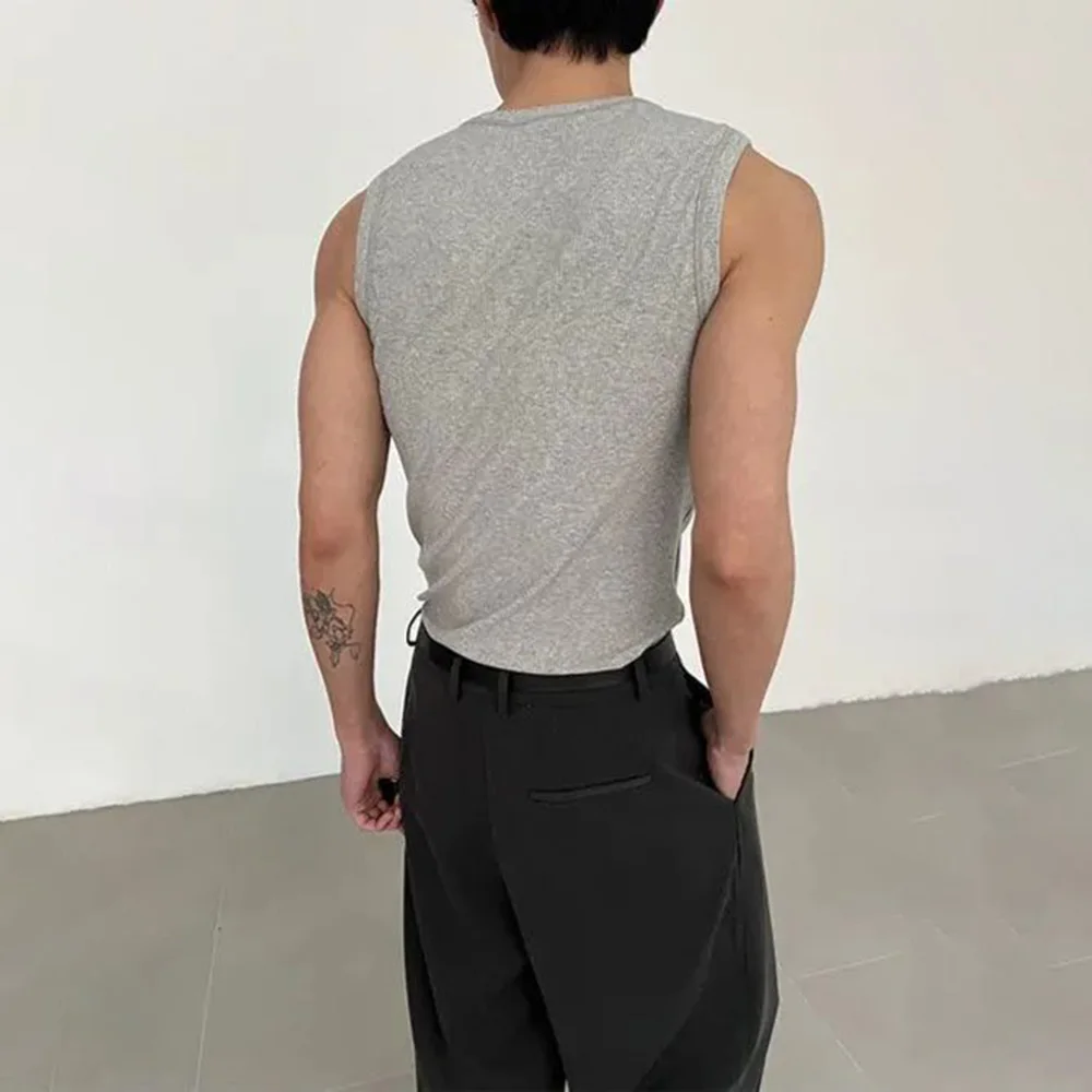 Mens Tight Fitting Casual Sleeveless Shirt Summer Solid Color Casual Breathable Sweat Wicking Sports Top Men's Clothing Unisex