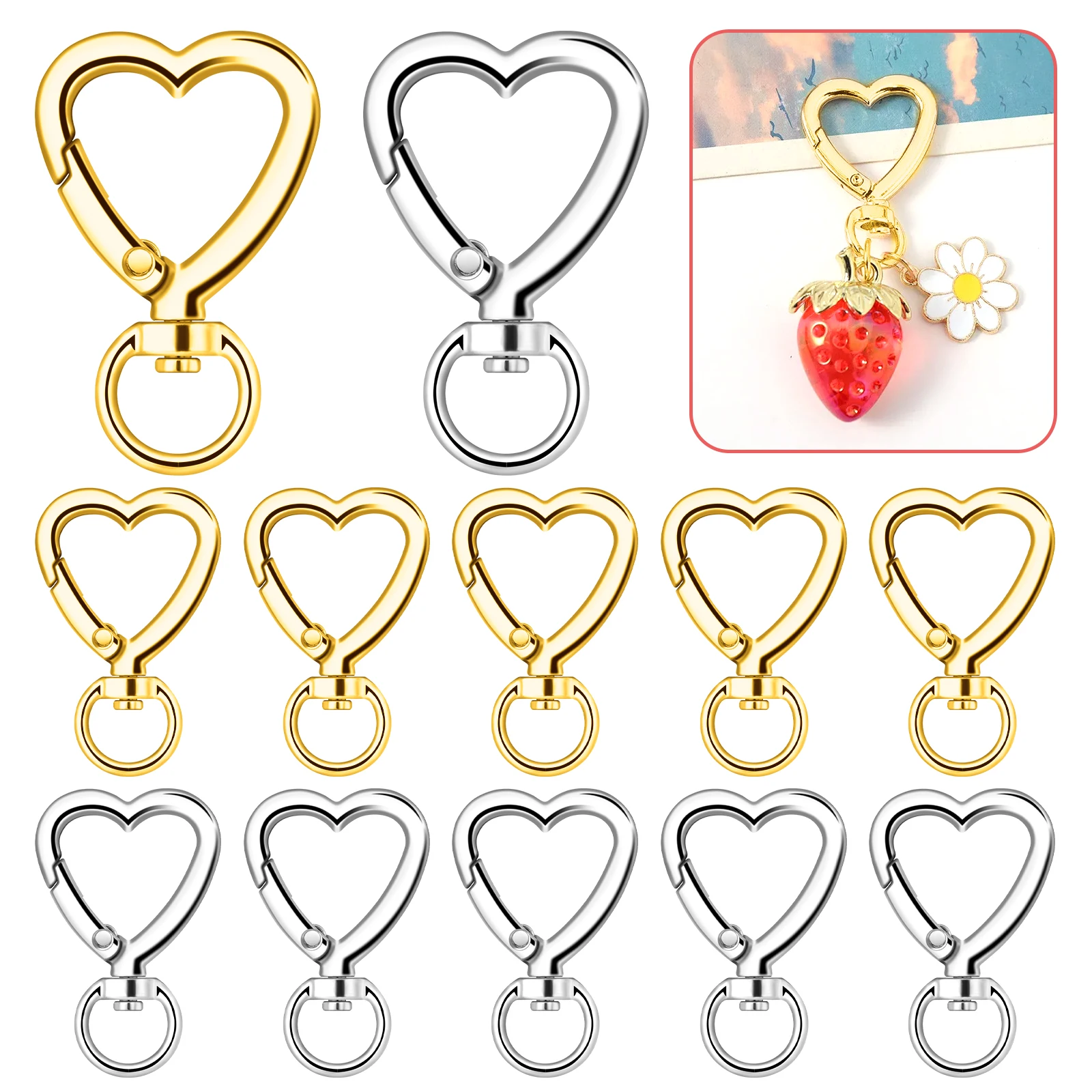10 unidades de cierres de metal en forma de corazón tipo langosta, ganchos giratorios de seguridad para la fabricación de joyas, bolsos DIY, llaveros y anillas para llaves