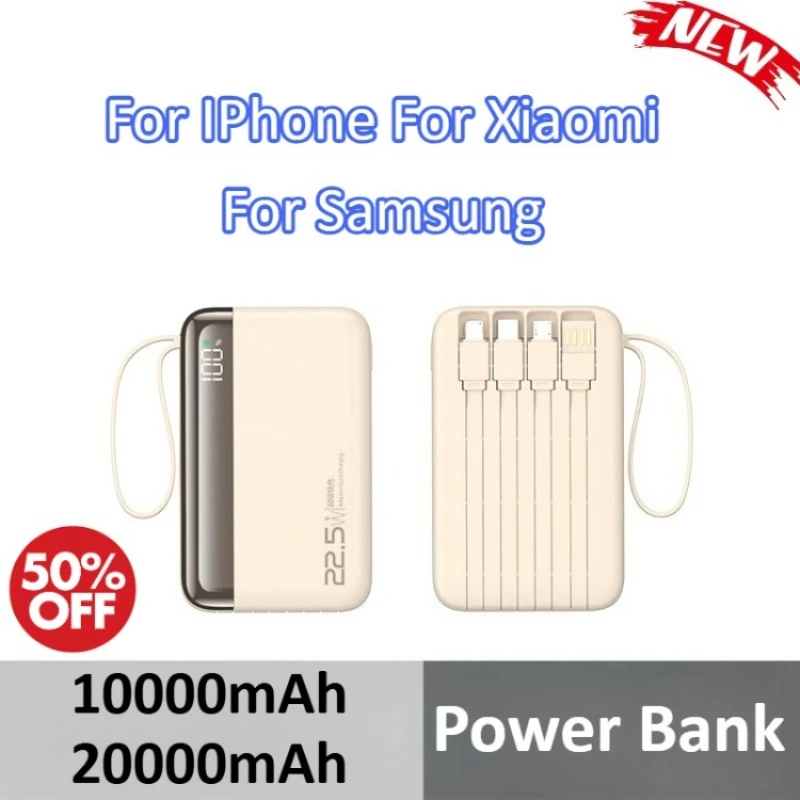 

10000mAh 20000mAh Fast Charging Smart Digital Display With Built-in Four Cable Power Bank For IPhone For Xiaomi For Samsung