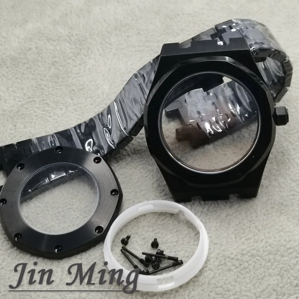 Octagonal Stainless Steel 41mm Automatic Watch Case MOD Bracelet with Transparent Back and Sapphire Crystal Fits NH34 NH35 NH36