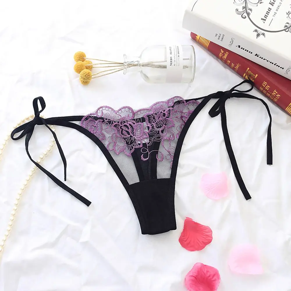 

Women Cotton Crotch Lace Embroidery Transparent Low Waist Brief Panties Panty Underwear