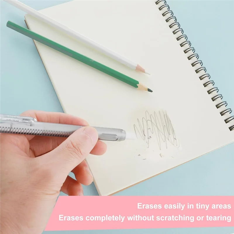QWE-12 Pack Retractable Mechanical Eraser Pens, 2 Pen Erasers With 10 Replacement Eraser Refills For School Home Office