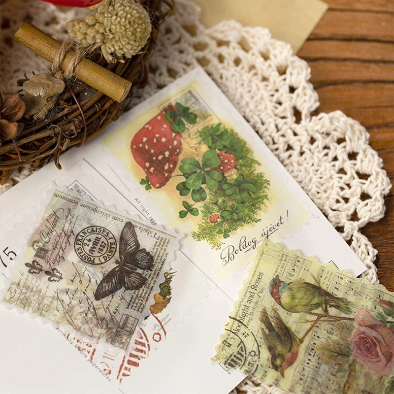 60pcs Vintage Postage Stamp  Aesthetic Classical Beauty Deco Paper Sticker For Scrapbooking, Journaling Supplies  Planner