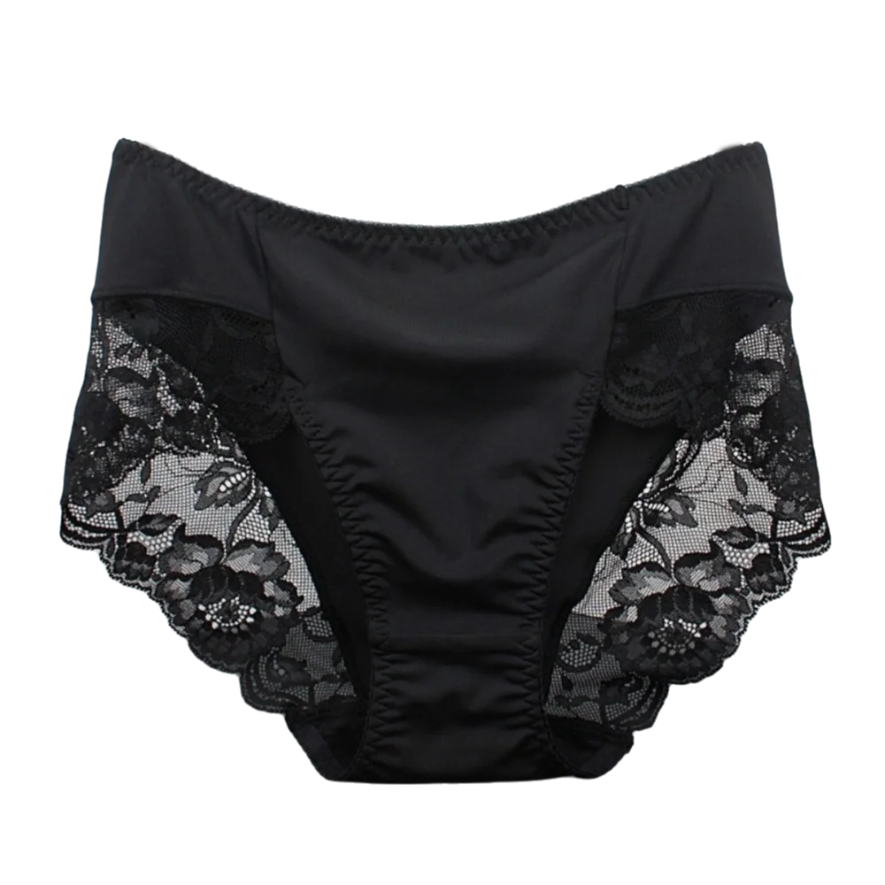 

Lingerie Mid Waist Lace Panties Mesh Cotton Crotch Lace Underpants Plus Size Floral Milk Silk Briefs Girl