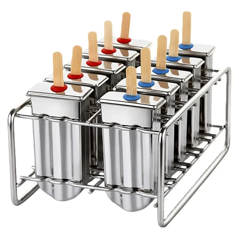 Home 304 Stainless Steel ice Cream Mold Sets,Commercial Double Slot Popsicle Mold,ice Cream Tray,Ice Lolly Popsicle Making Box