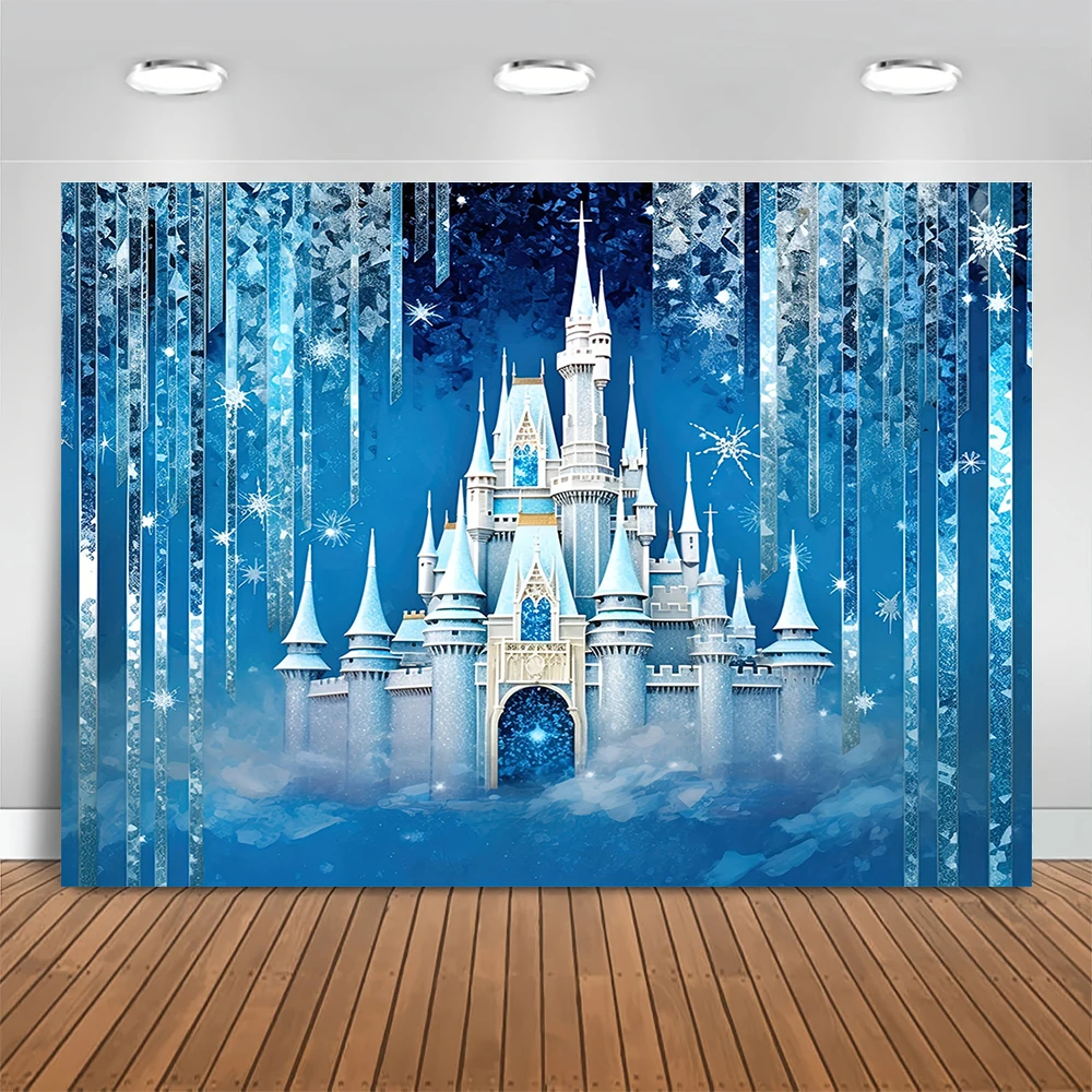 Frozen World Castle Backdrop Girls Princess Birthday Party Decorations Photography Background Christmas Winter Snowflake Banner