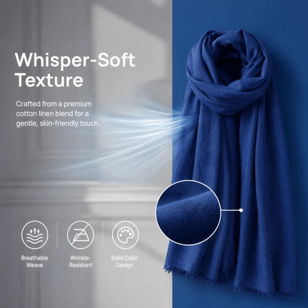 Cotton Linen Fabric Linen Scarf Solid Plain Color Soft Lightweight Solid Color Scarf Breathable Texture Cotton Shawl
