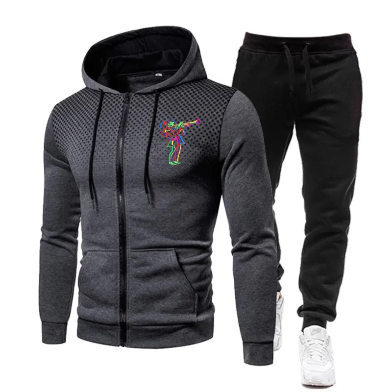 Set giacca da uomo Felpa con cappuccio sfumata rossa nera con stampa ballerina colorata per abbigliamento sportivo casual all'aperto