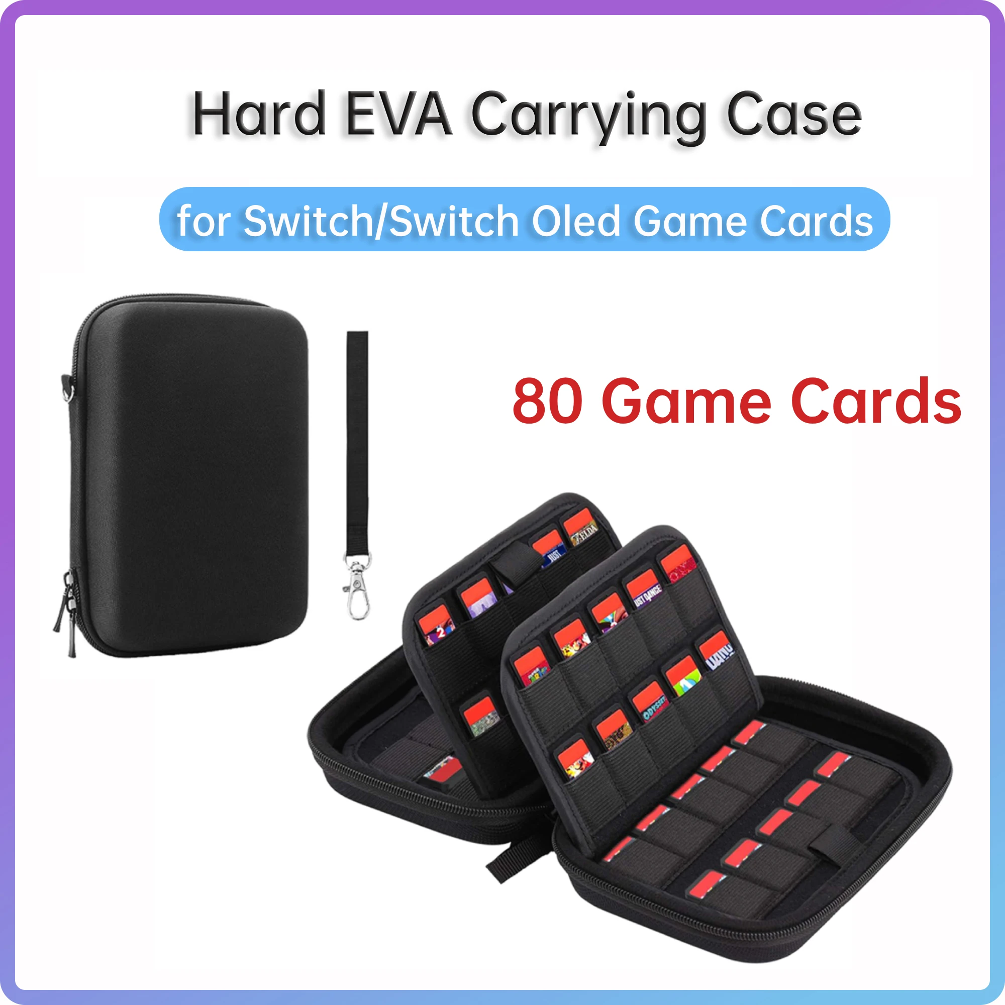 Dual Zipper Carrying Case for Switch/Switch Oled Game Cards Storage Bag Shockproof Hard Travel Handbag for Switch Game Accessory