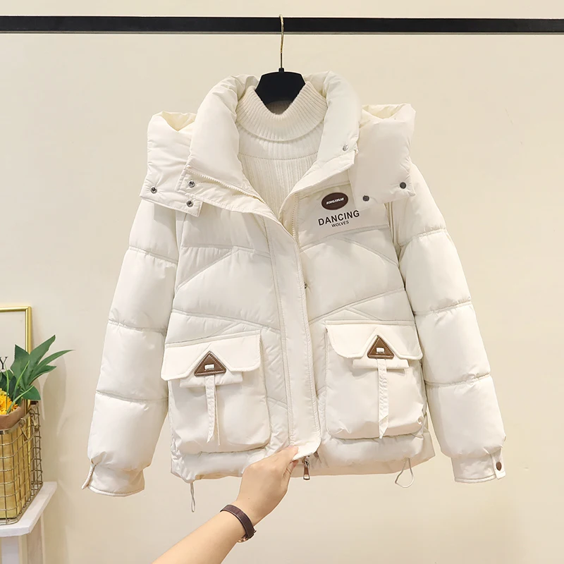 

Women's ort Puffer Jaet 2024 Winter New Faion Thiened Cotton Coat Loose Fit with Big kets Long Sve Zipper Closure