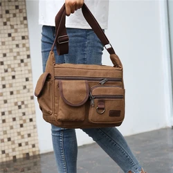 Canvas Messenger Bag Vintage Water Resistant Waxed Crossbody Bags Briefcase Padded Shoulder For Male Handbag