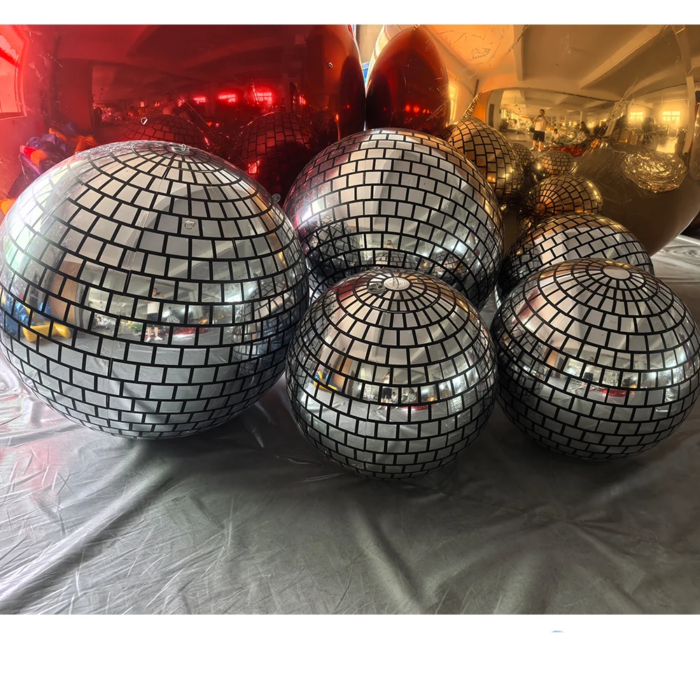 Giant Inflatable Disco Mirror Ball Set (5PC, 0.8-1m) Reflective Hanging Balloon for Halloween Christmas Wedding Party Decoration