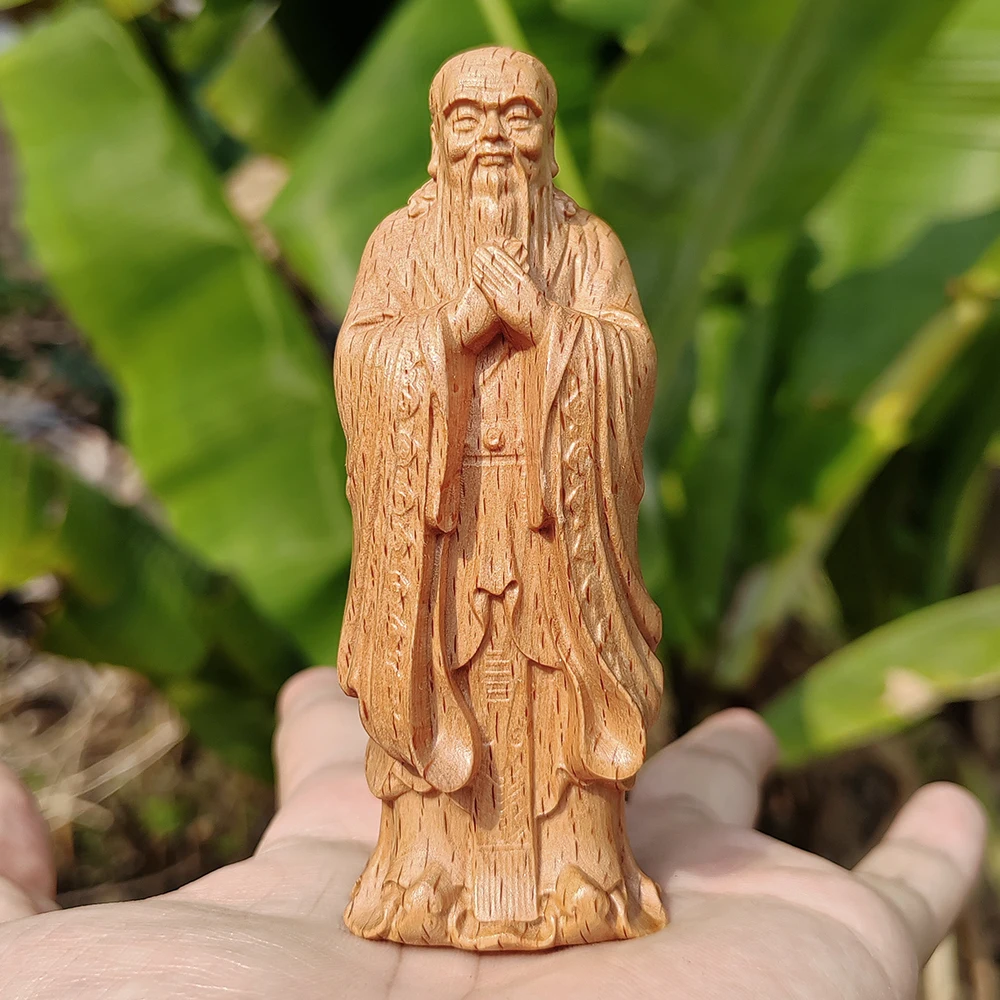 3.8 Inch Hand-Carved Wooden Confucius Ornament, Chinese Style, Traditional Style, Suitable for Christmas Decorations, Holiday Decorations, Home Decor, Bedroom, Back-To-School Season Gifts, New Year Gifts, Study Room