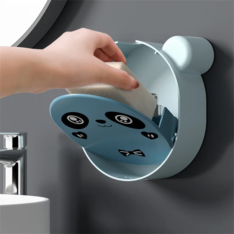 Cartoon Panda Soap Box Shelf Toilet Wall Mounted Storage No Punching Wall Mounted Soap Box Storage Shelf Bathroom Accessories